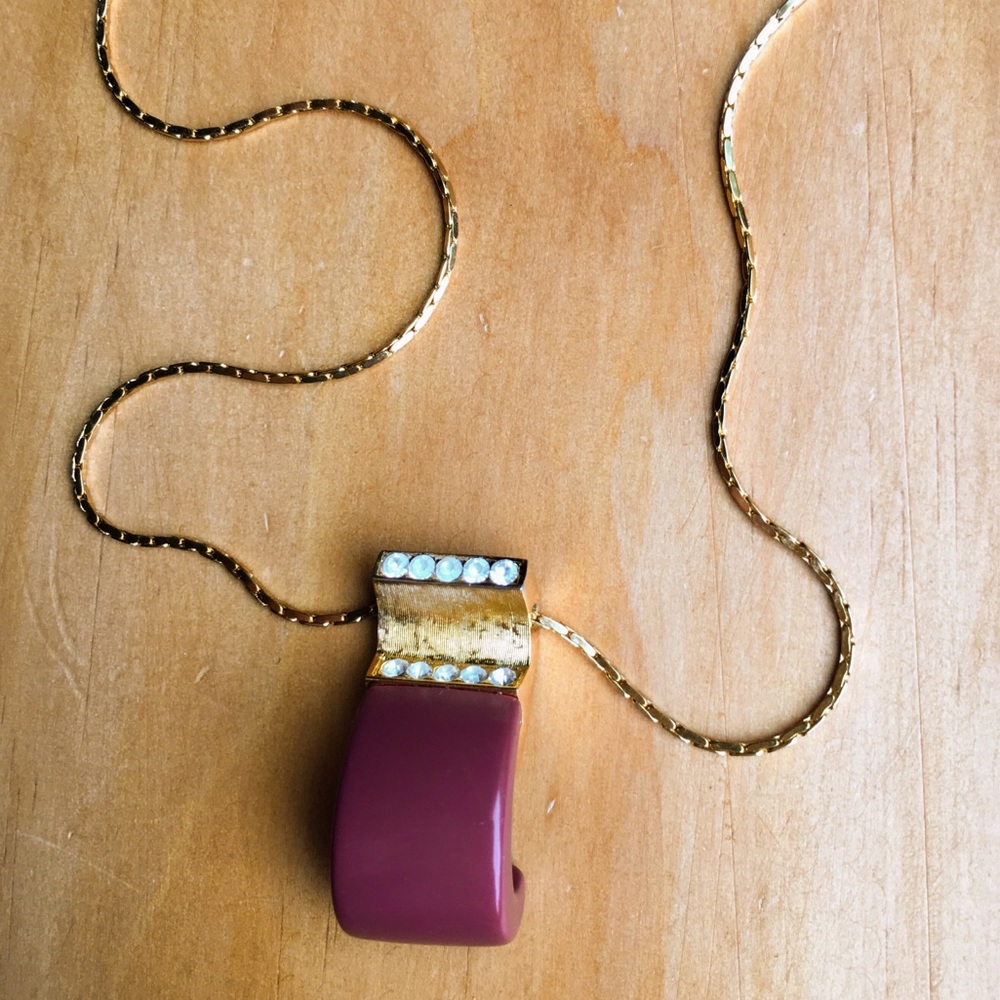 Vintage Givenchy 80s curved mauve signed necklace - Picture 7 of 16